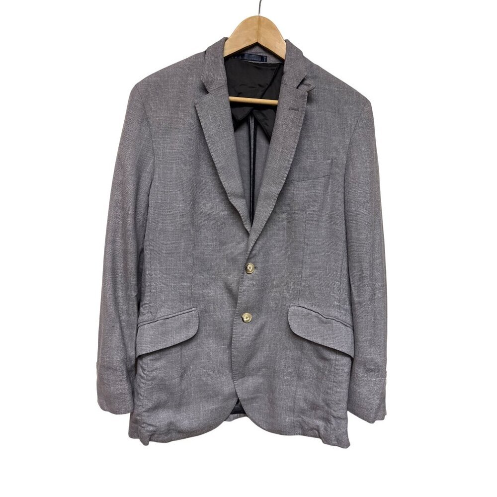 Hackett Men's Blazer Grey Wool Silk Linen Italian Woven Half Lined 40R EU 50R